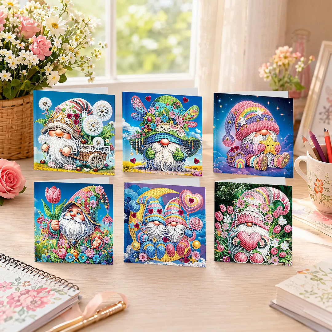 6pcs Goblin DIY Diamond Painting Greeting Card Kits with Envelopes Diamond Art Greeting Cards Diamond Art Cards Kits for Adults DIY Crafts Family Friend Gifts