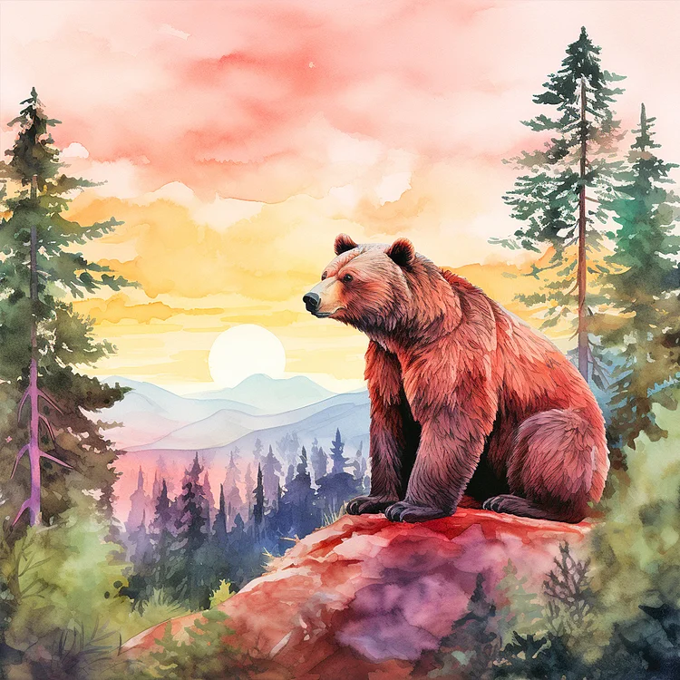 Mountains And Bears 40*40CM(Canvas) Full Round Drill Diamond Painting gbfke
