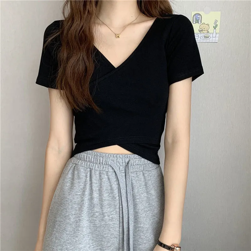 Brownm Brownm Summer New Design Cross Versatile Show Slim Short-Sleeve T-Shirt Korean Version Short Pure Color Jacket Women