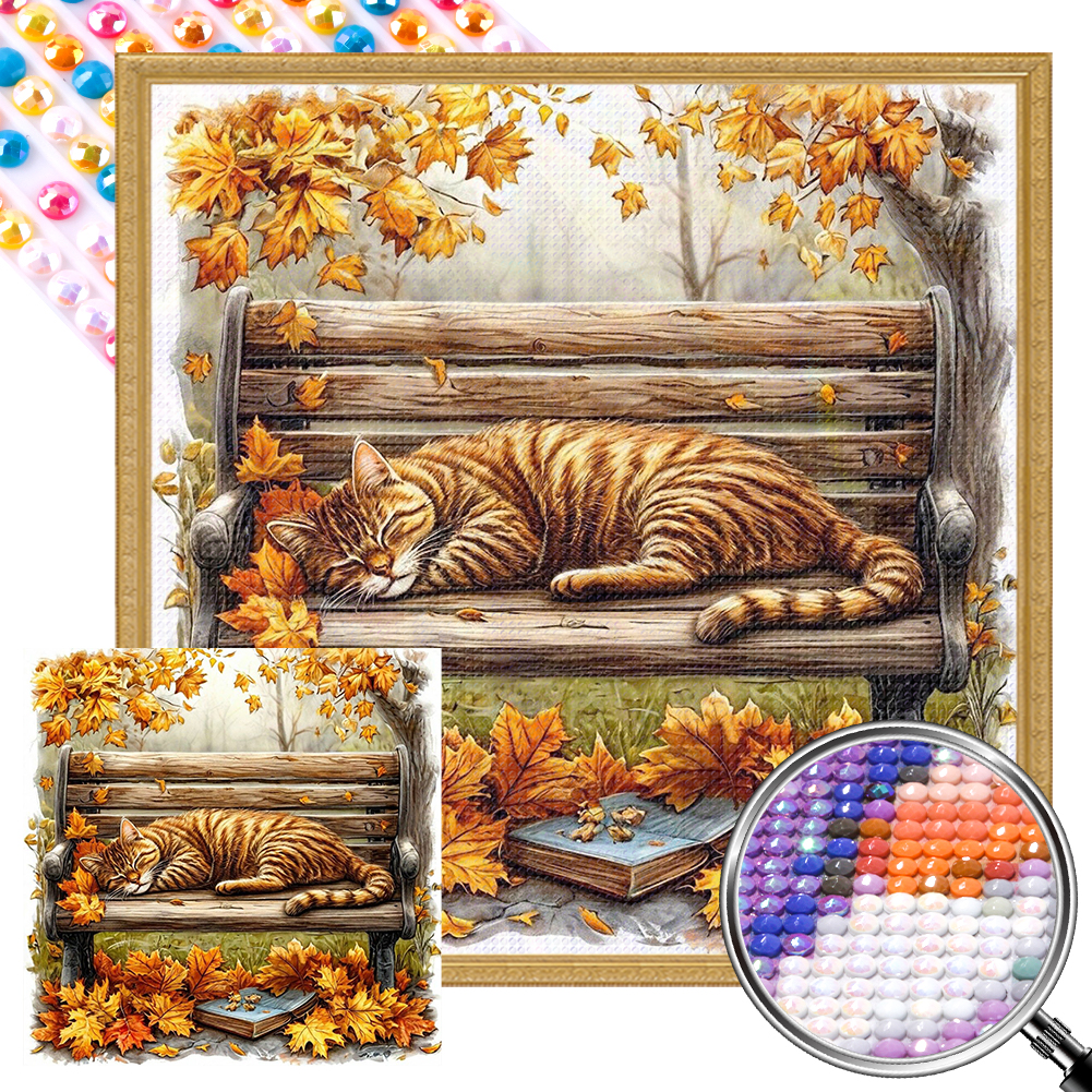 Autumn Kitten 40*40cm(picture) full round drill diamond painting with 3 to 5 colors of AB drills