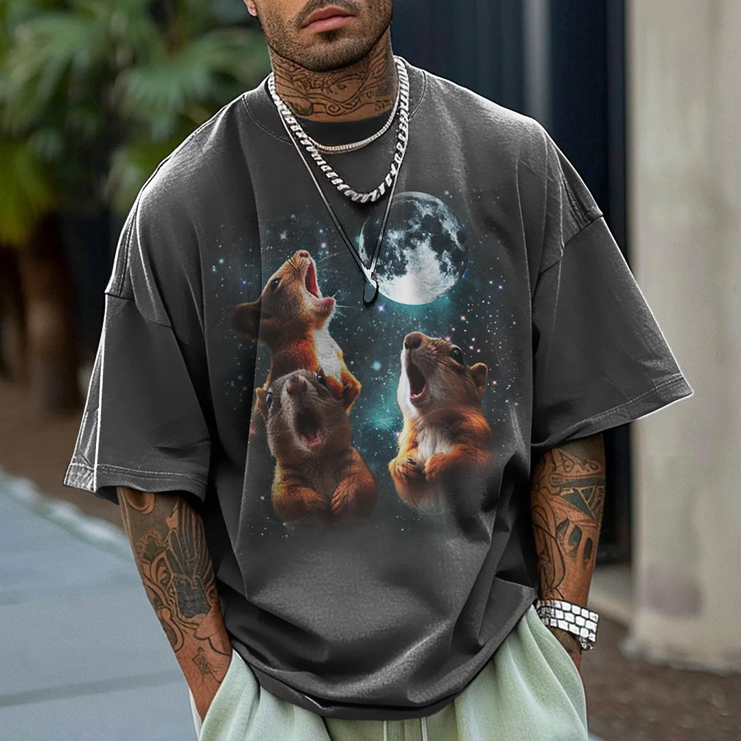 Unisex Vintage Three Possums Howl At The Moon Print T-shirt