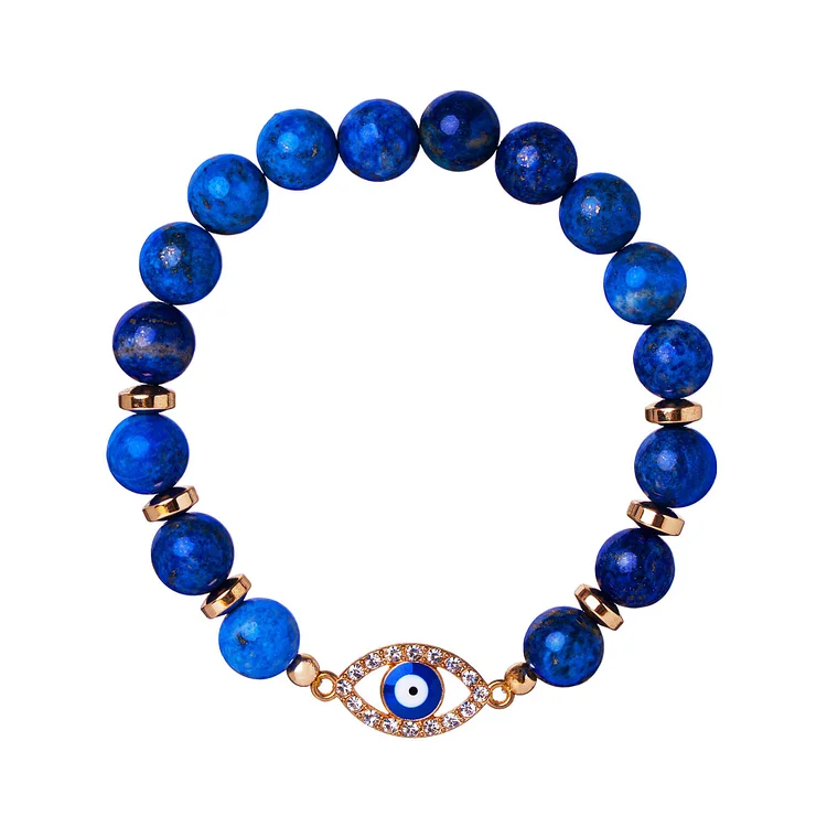 Olivenorma "Mood & Energy Protection" Lapis Lazuli Beaded Evil Eye Bracelet 