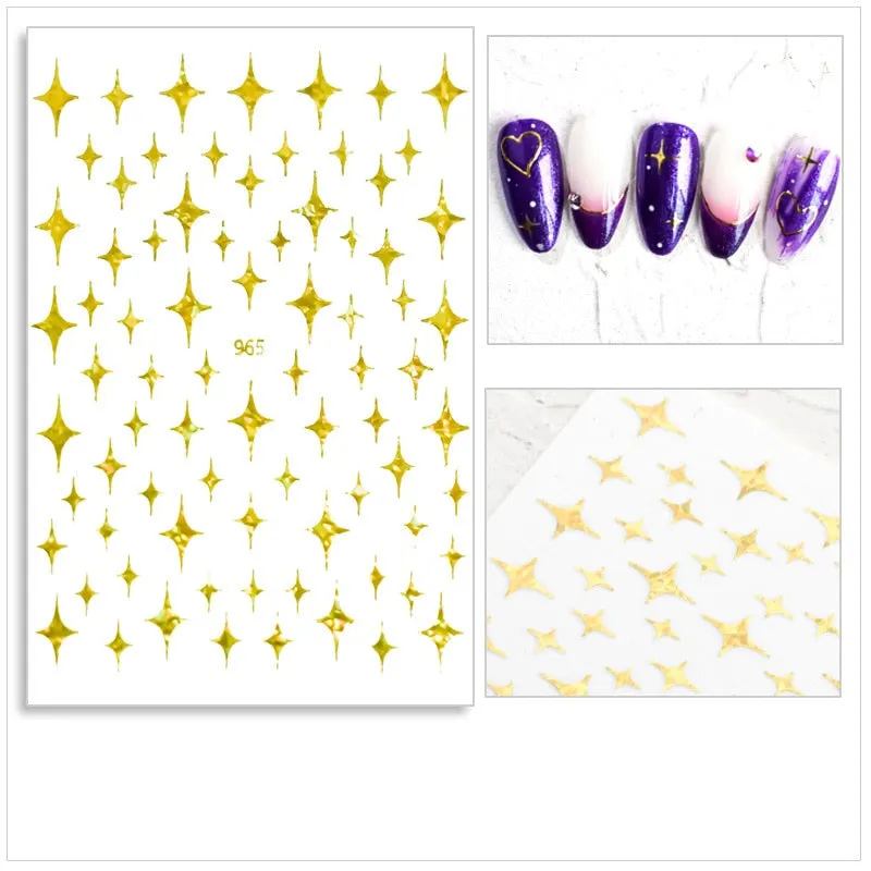 Black Red 3D Nail Sticker Self Adhesive Love Heart Star Butterfly Flower Nail Decals Slider DIY Nail Art Decoration-Nail Inspo