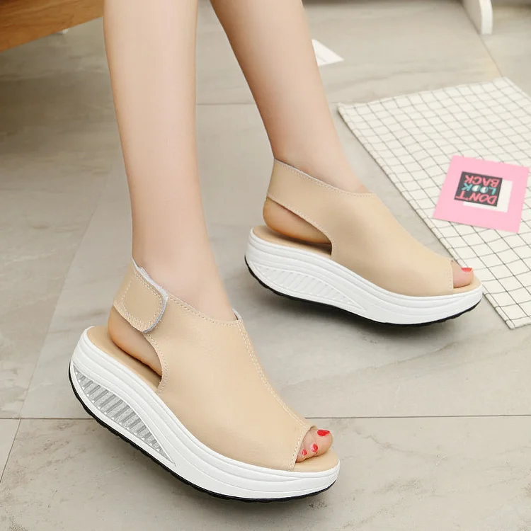 Women Sandals Platform Wedges Sandals Leather Swing Peep Toe Casual Shoes Women Walk Shoes QueenFunky