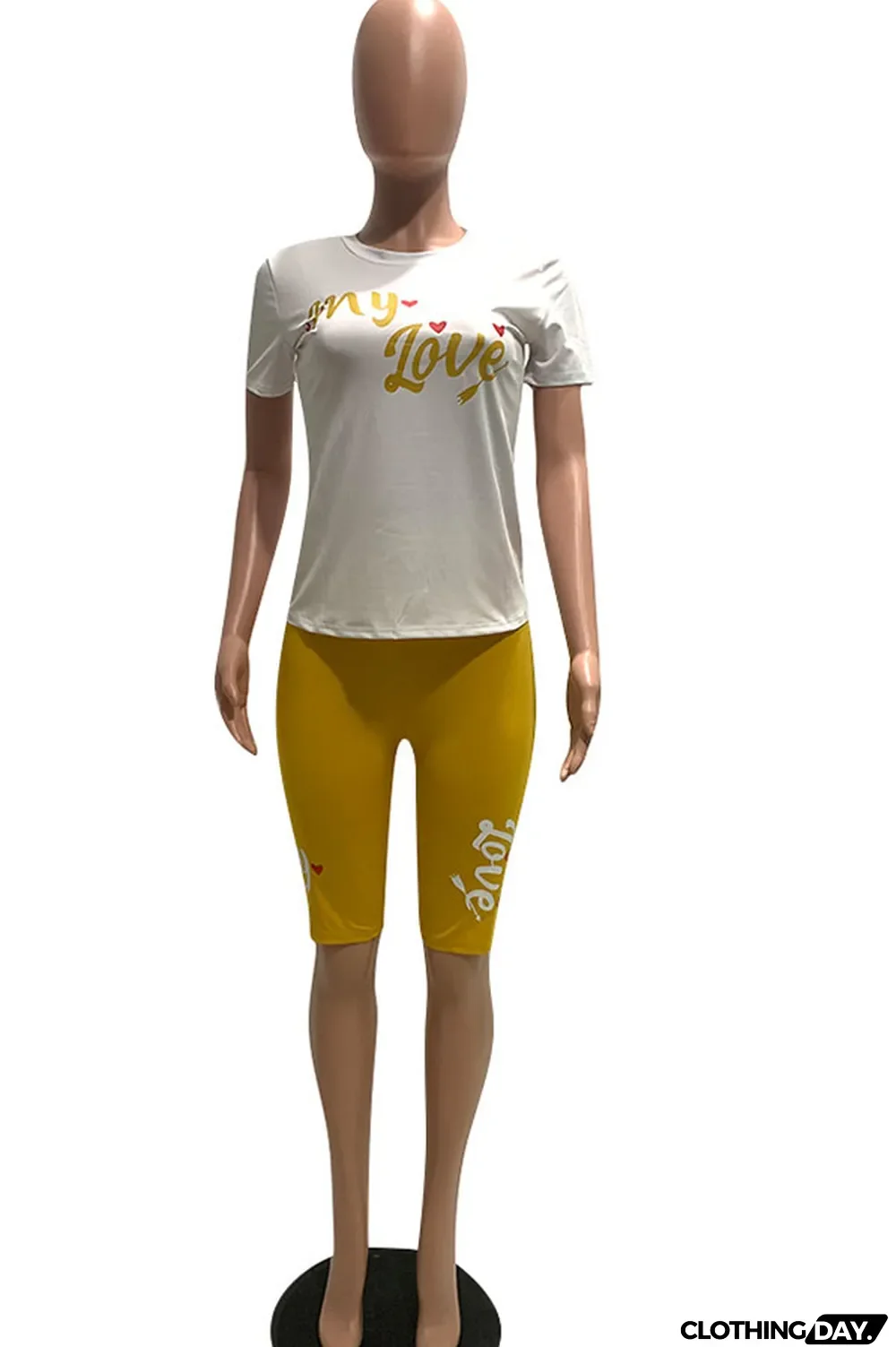 Yellow Fashion Casual Letter Print Two Piece Suits pencil Short Sleeve Two Pieces