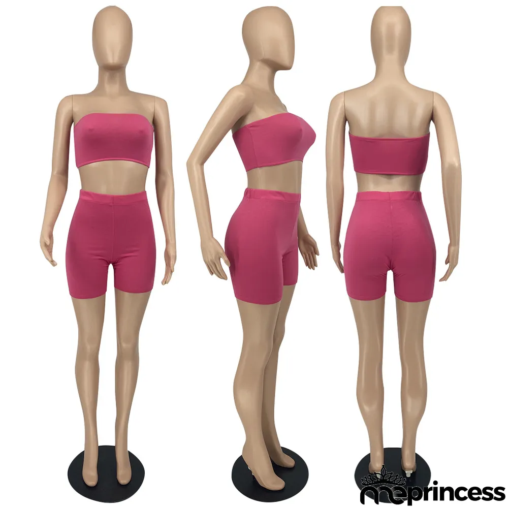 Women's Summer Women's Solid Color Fashion Casual Bandeau Two Piece