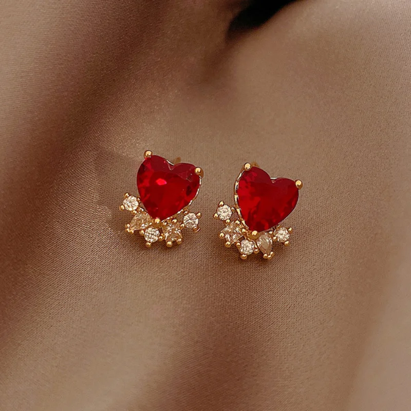 Red Heart Rhinestone Earrings
