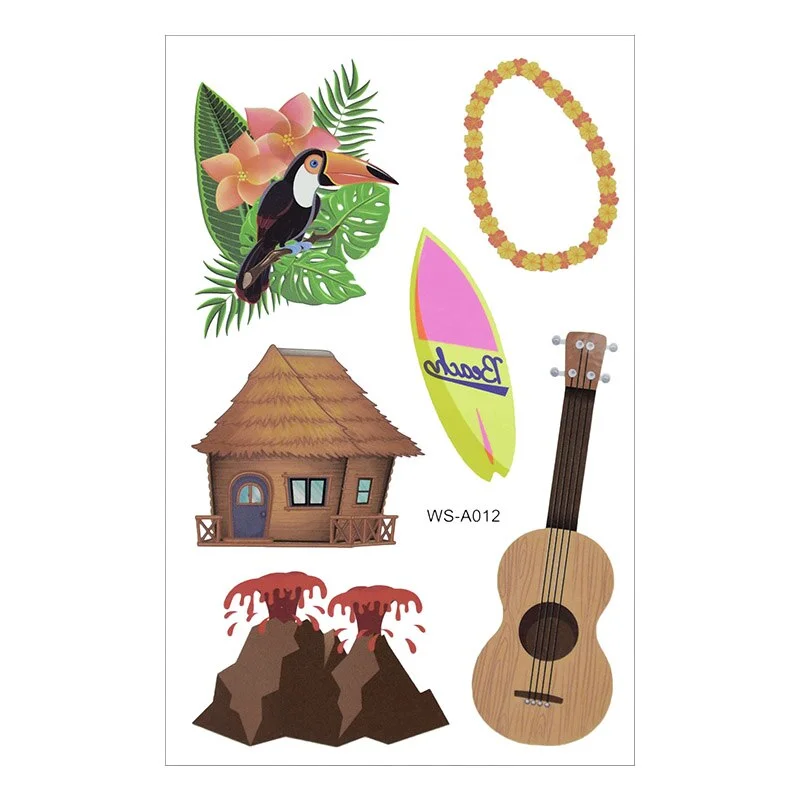 10Sheets Hawaiian Party Aloha Temporary Tattoo Sticker Waterproof Tropical Flamingo Party Luau Summer Beach Birthday Decorations