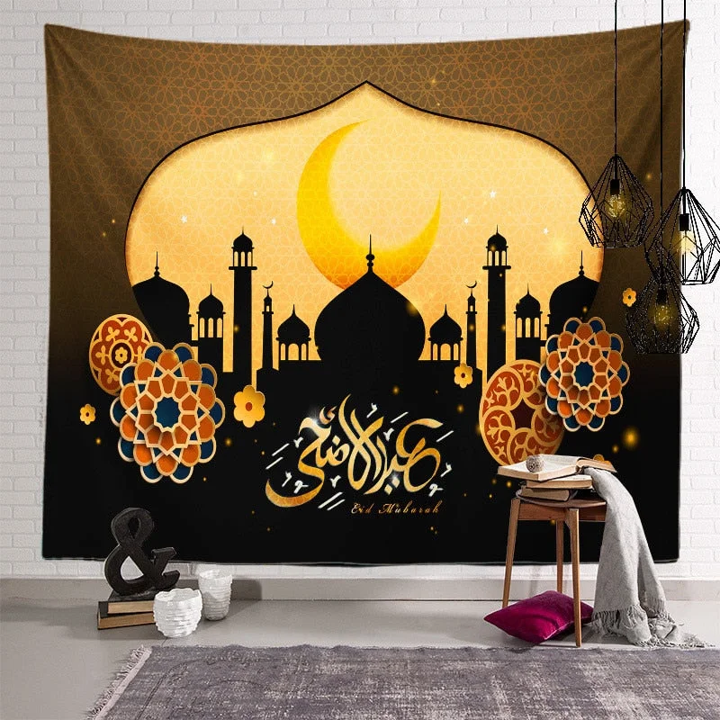 2021 Ramadan Decorations Home Tapestry Moon Star Eid Mubarak Wall Hanging Tapestries Decor Living Room Bedroom Background Decor