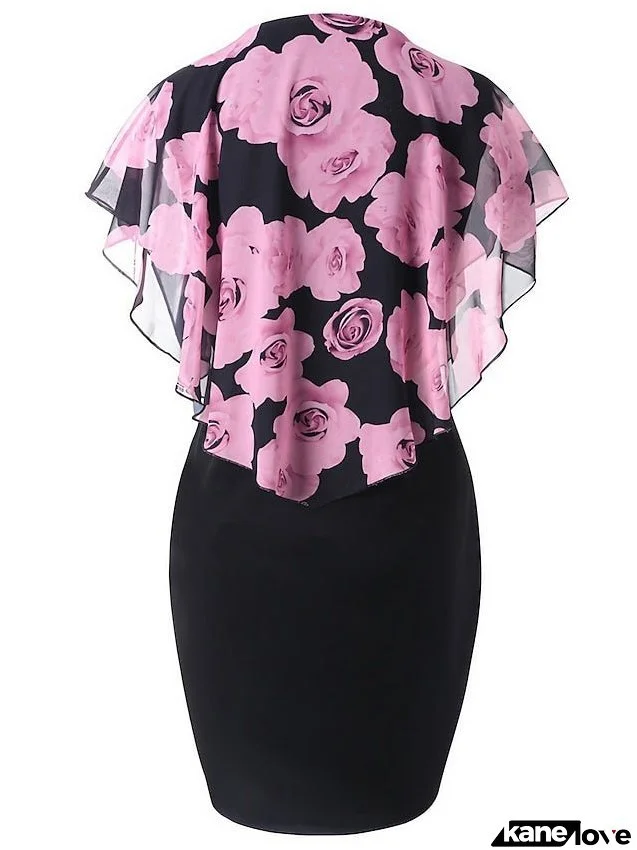 Women's Dress - Plus Size Party Dress Floral Crew Neck Print Sleeveless Summer Spring Vintage Elegant Mini Dress Formal Work Dress