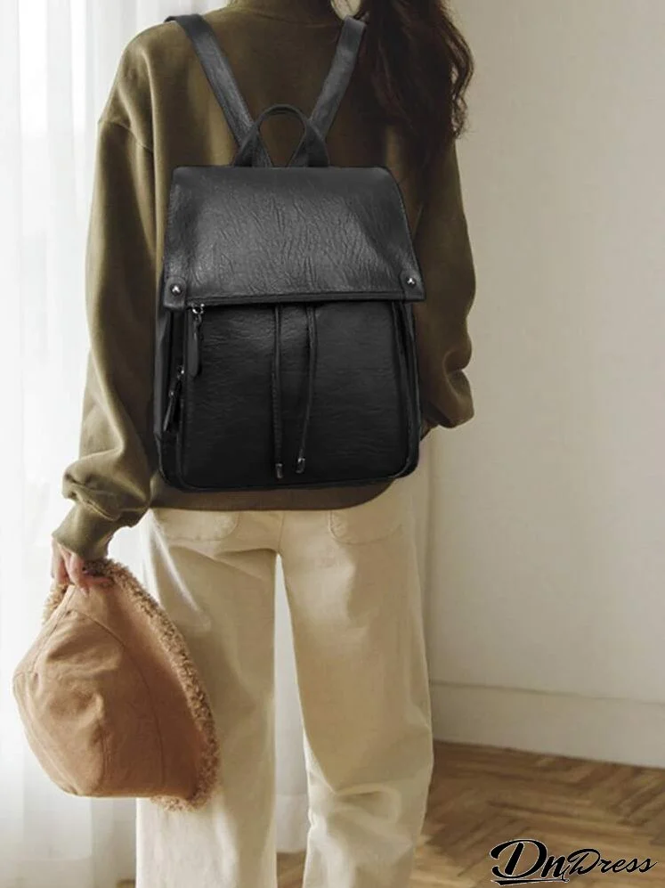 Vintage Design Drawstring Flap Backpack