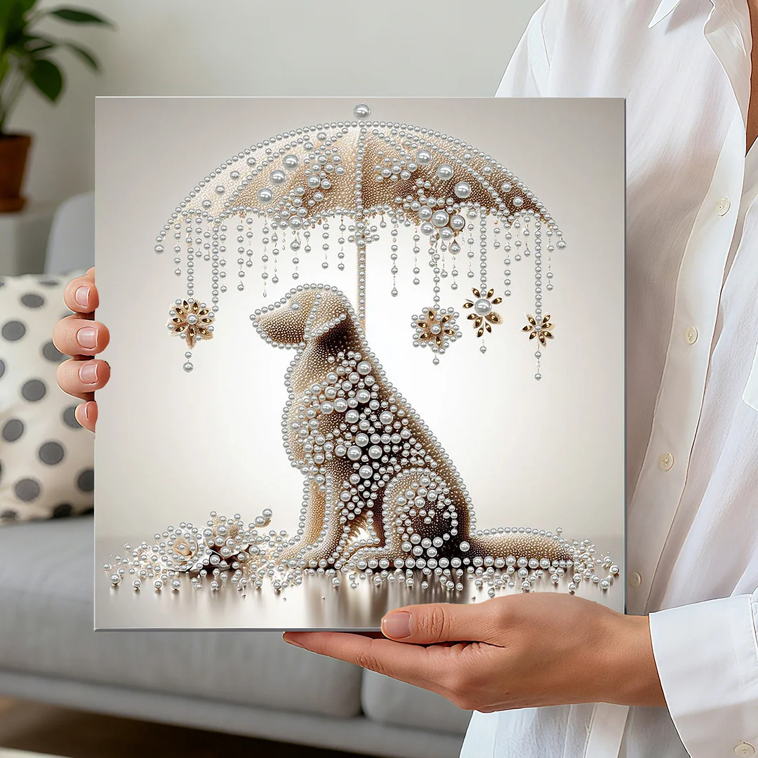 Umbrella Puppy - DIY Pearl Diamond Art Kit With Frame 30*30cm