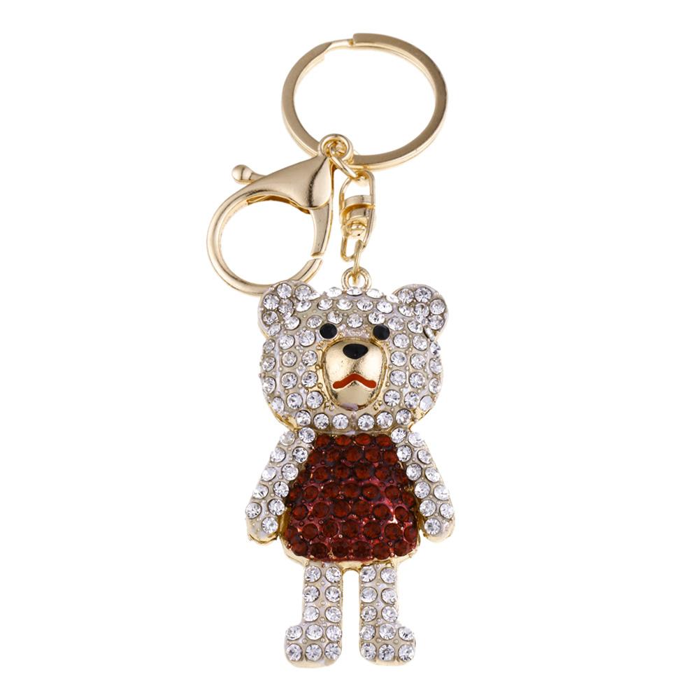 

Cue Bear Keychain Rhinestone Pendant Backpack Men Women Key Ring Gift (Red, 501 Original