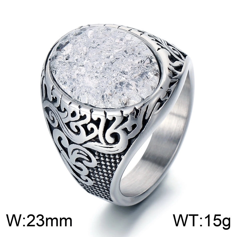 Jewelry Hip-Hop Oval 304 Stainless Steel Natural Stone 18K Gold Plated Inlay Rings