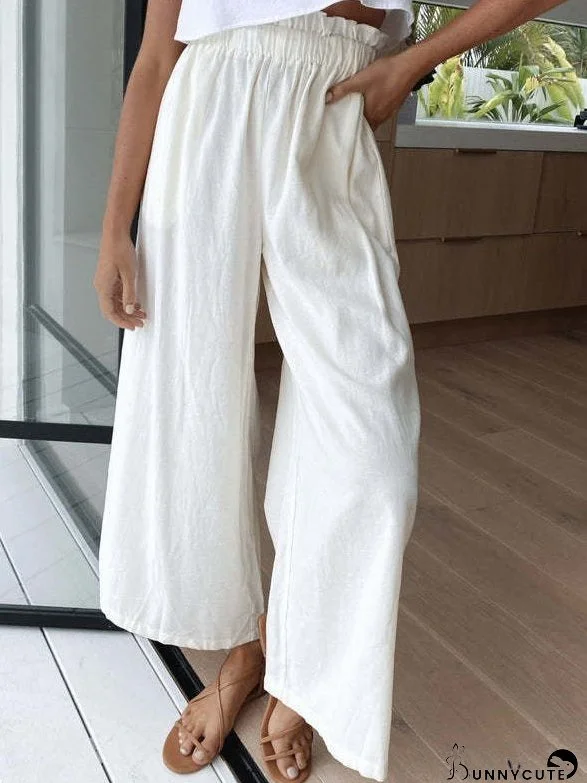 Pants Solid Elastic High Waist Wide Leg Pants for Women