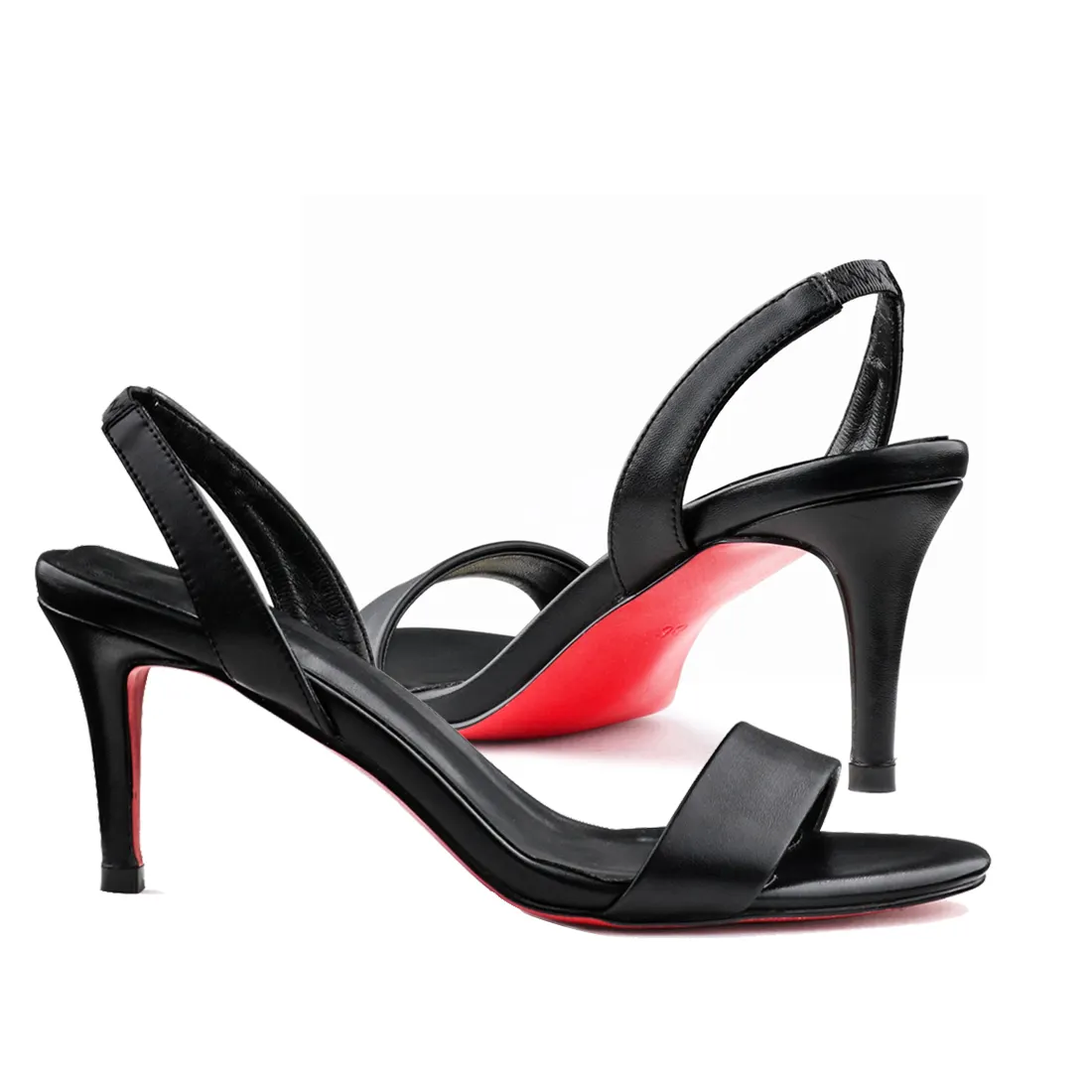 65mm/100mm Open Toe Elastic Heel Strap Pumps Matte Sandals Red Soles-vocosishoes