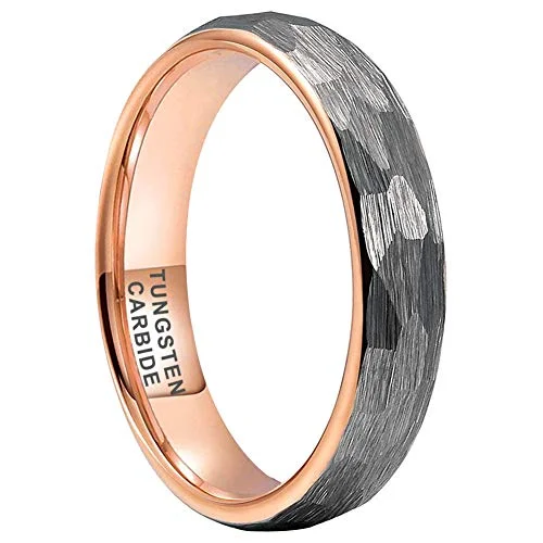4MM 6MM 8MM Grey Rose Gold Hammered Tungsten Domed Matte Finish Wedding Bands Men Women