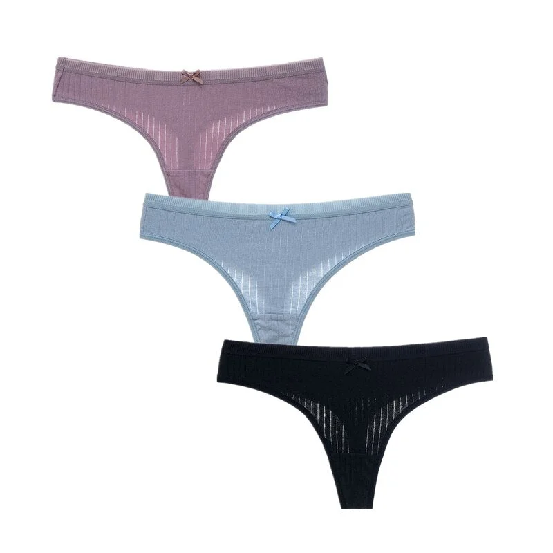 3Pcs/Lot Women's Cotton G-String Thong Panties String Underwear Women Briefs Sexy Lingerie Pants Intimates Ladies Solid Low-Rise