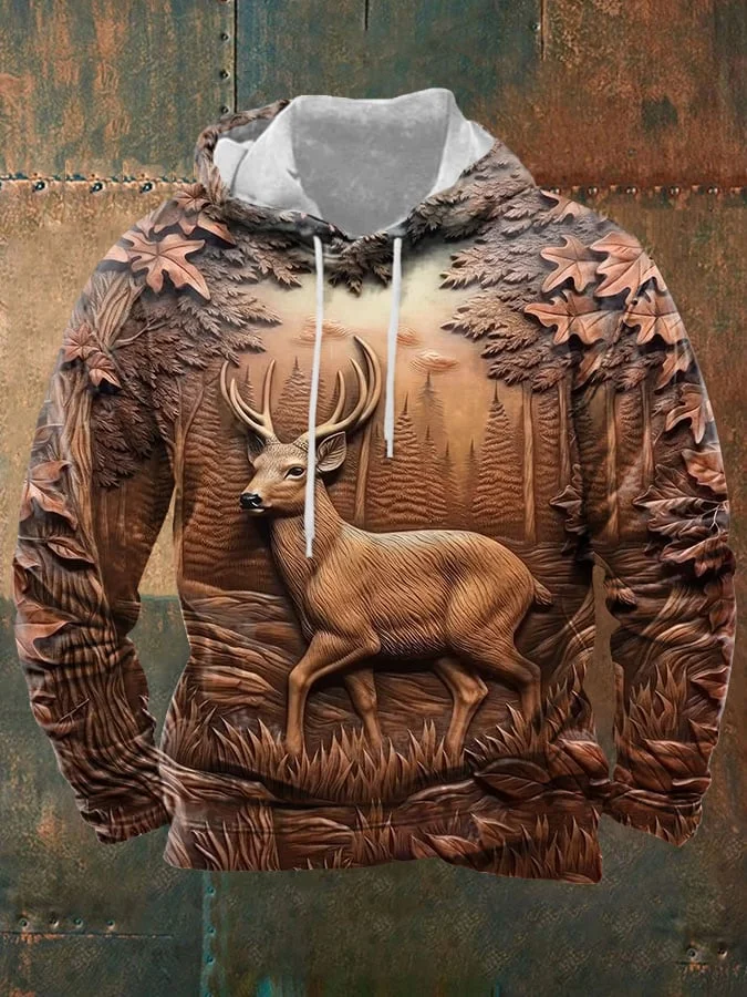 Men's 3D Retro Deer Print Hoodie