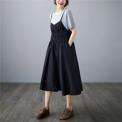 Color contrast stitching fake two piece dress fat mm large women's short sleeve round neck dress