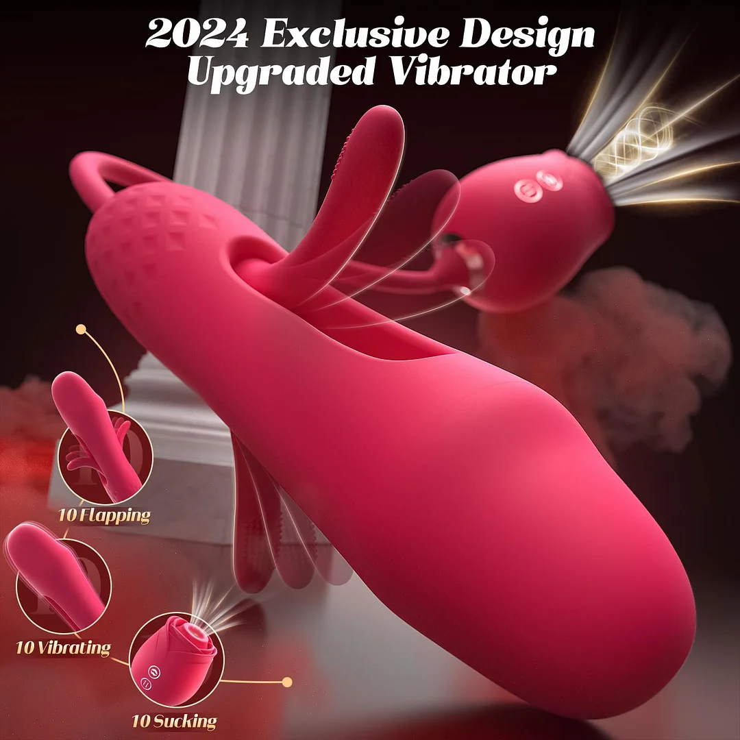 Molly Upgraded Rose Clitoral Sucker & Flapping Dildo Vibrator