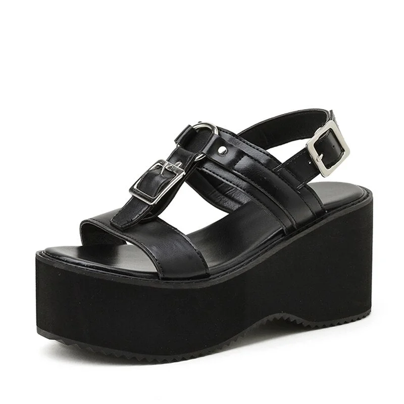 Gdgydh Women's Sandals Platform Heels Summer Belt Buckle Strap Vintage Gothic Girls Shoes Thick Bottom Comfortable Drop Ship