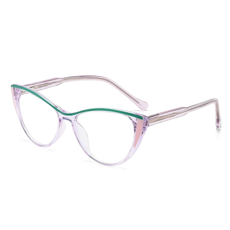 Retro Pastoral Color Block Pc Cat Eye Full Frame Optical Glasses