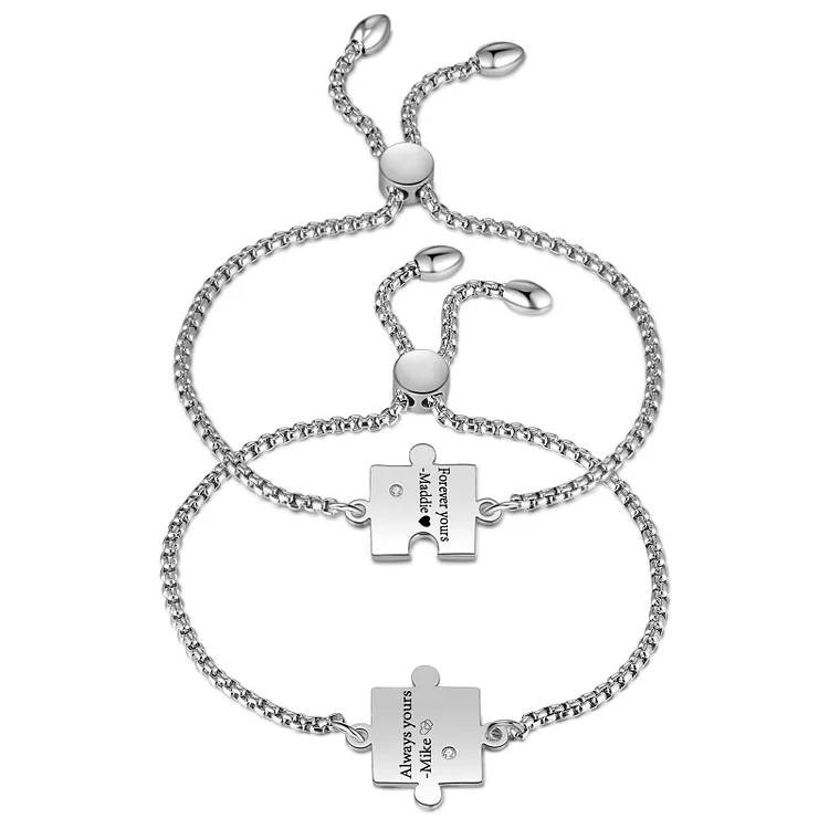Personalized Friendship Puzzle Bracelets with Birthstones Engrave Names Matching Bracelet