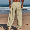 Men's Linen Plain Comfort Breathable Full Length Casual Pants by Inlyline
