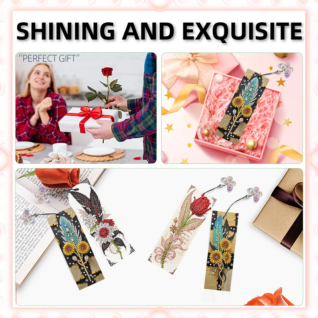 12Pcs Feathers Flowers DIY Diamond Art Painting Bookmark for Reading Enthusiasts