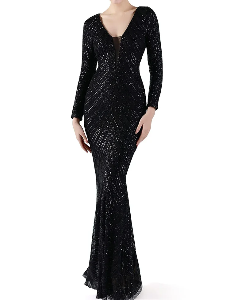 Meilun Evening Gowns for Women 1920s Gatsby Sequins Fishtail Maxi Elegant Formal Party Cocktail Dress