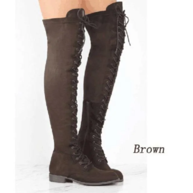 OVER THE KNEE LACE UP FLAT BOOTS
