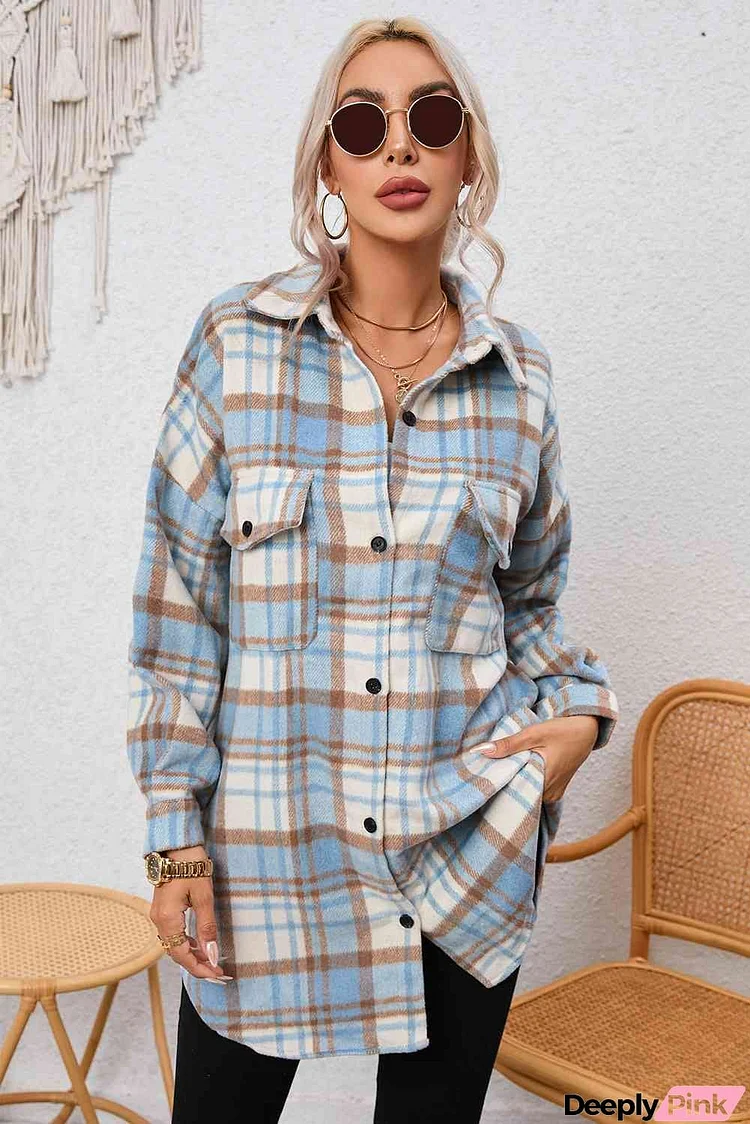 Plaid Dropped Shoulder Shirt Jacket