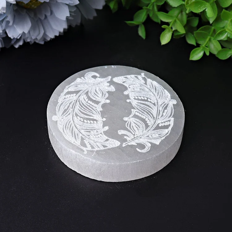 3.2" Selenite Coaster with Printing Crystal