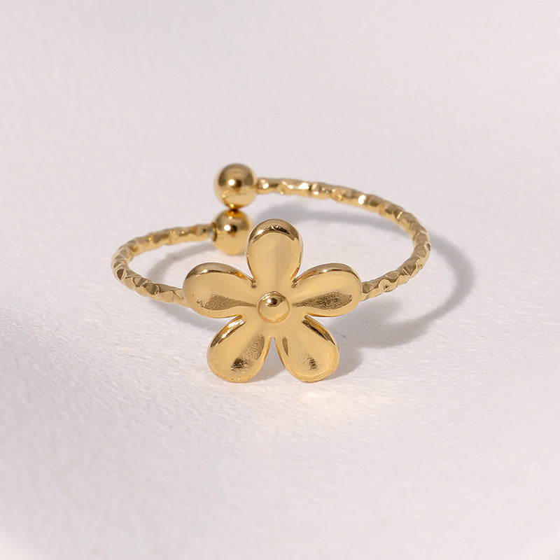 Ins Simple And Versatile Fashion Flower Ring Cute Small Fresh Personality Gold-Plated Stainless Steel Open Ring