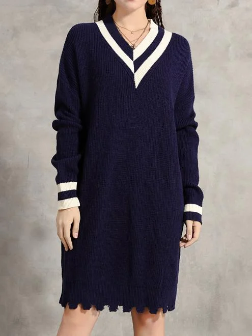 Women's Solid Color Long Sleeve V-neck Midi Dress