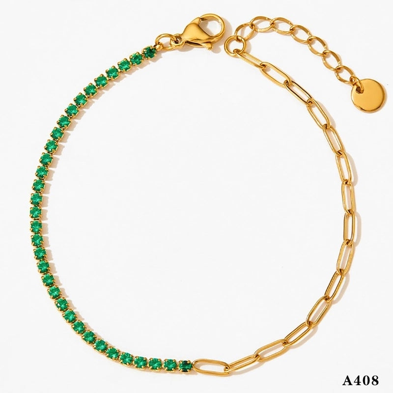 Modern Style Artistic Geometric 304 Stainless Steel Zircon 16K Gold Plated White Gold Plated Gold Plated Inlay Bracelets Anklet