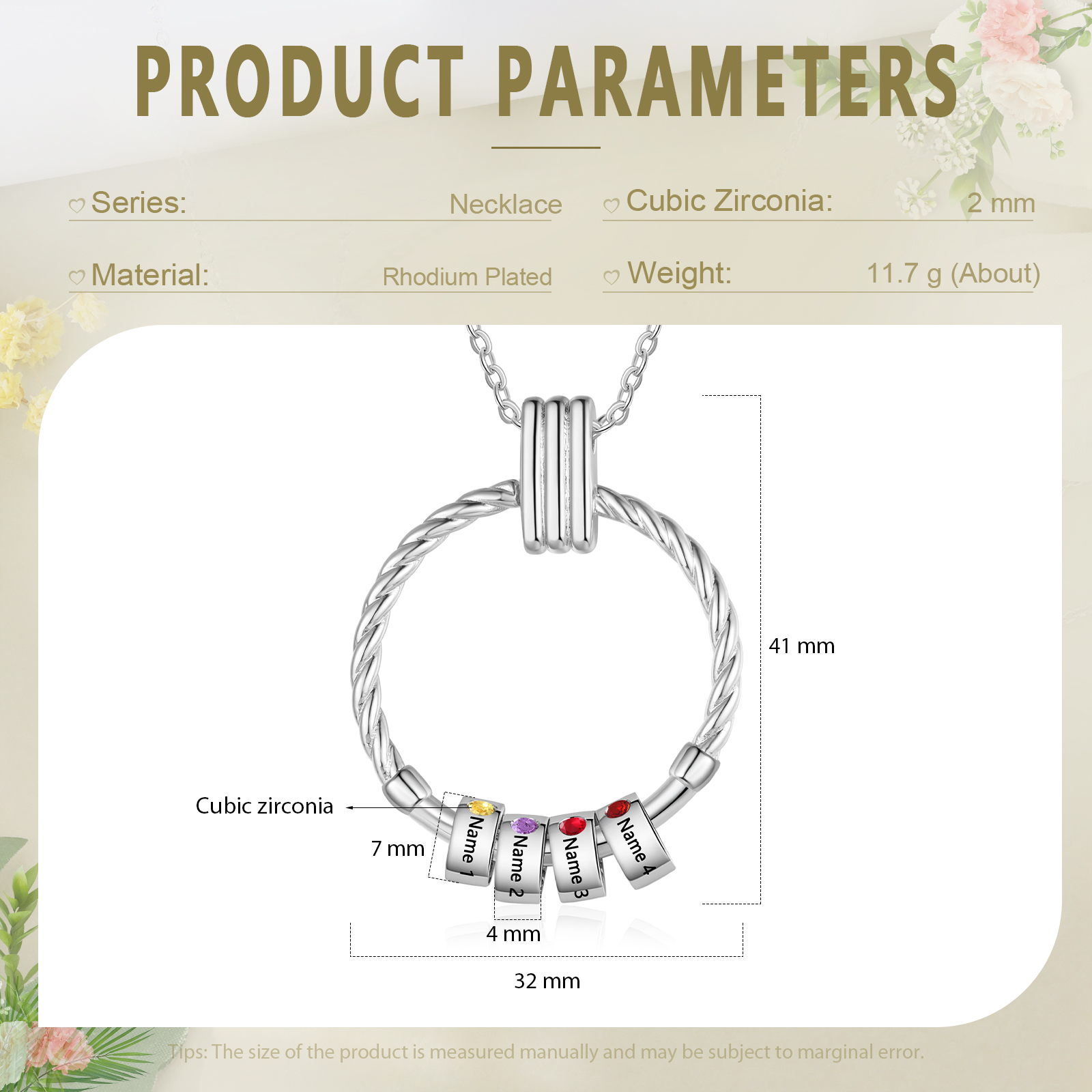 4 Names - Personalised Circle Pendant Necklace Custom Birthstones & Names Necklace Birthday Gift for Her-Jessemade AU