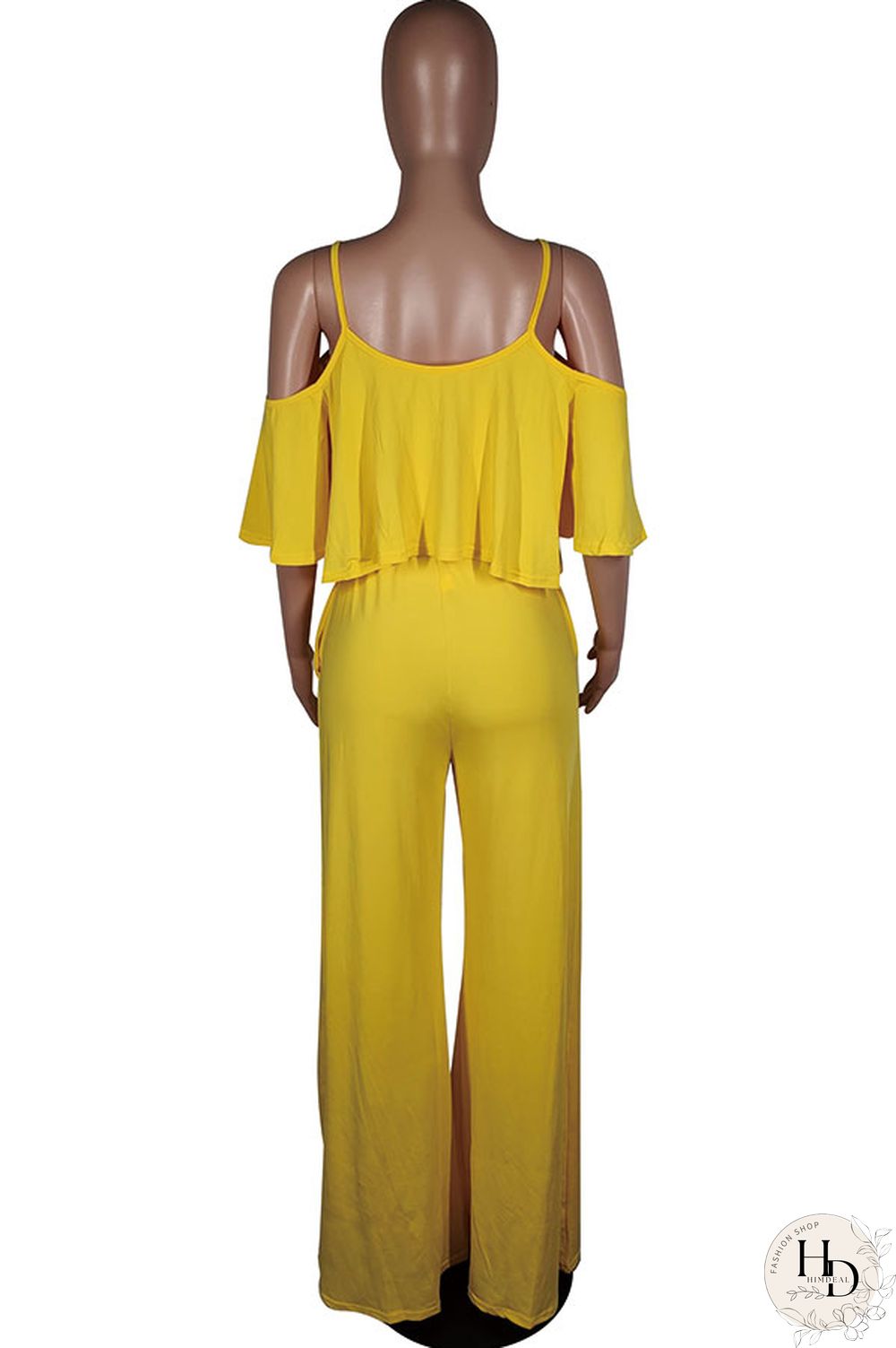 Yellow Polyester Sexy Fashion Patchwork ruffle Solid Straight Half Sleeve Two-piece Pants Set
