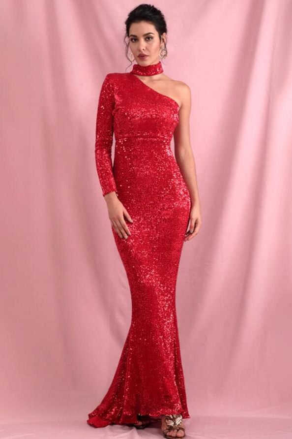 sexy red sequins mermaid long prom dress