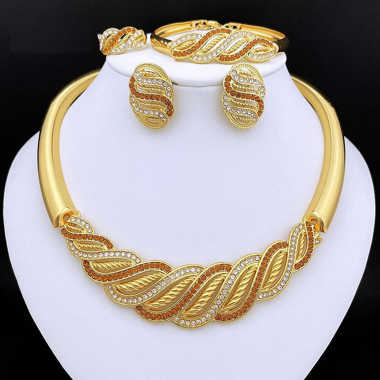 Gold Plated Jewelry Sets Women Necklace Earrings Large Bracelet Wedding Banquet Party Jewelry