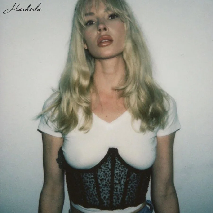 Macheda Spring Fashion Lace Up Slim Corset Women Sexy Crystal Sequins Mesh Lace Clothing Lady Streetwear Bodycon Top 2021 New