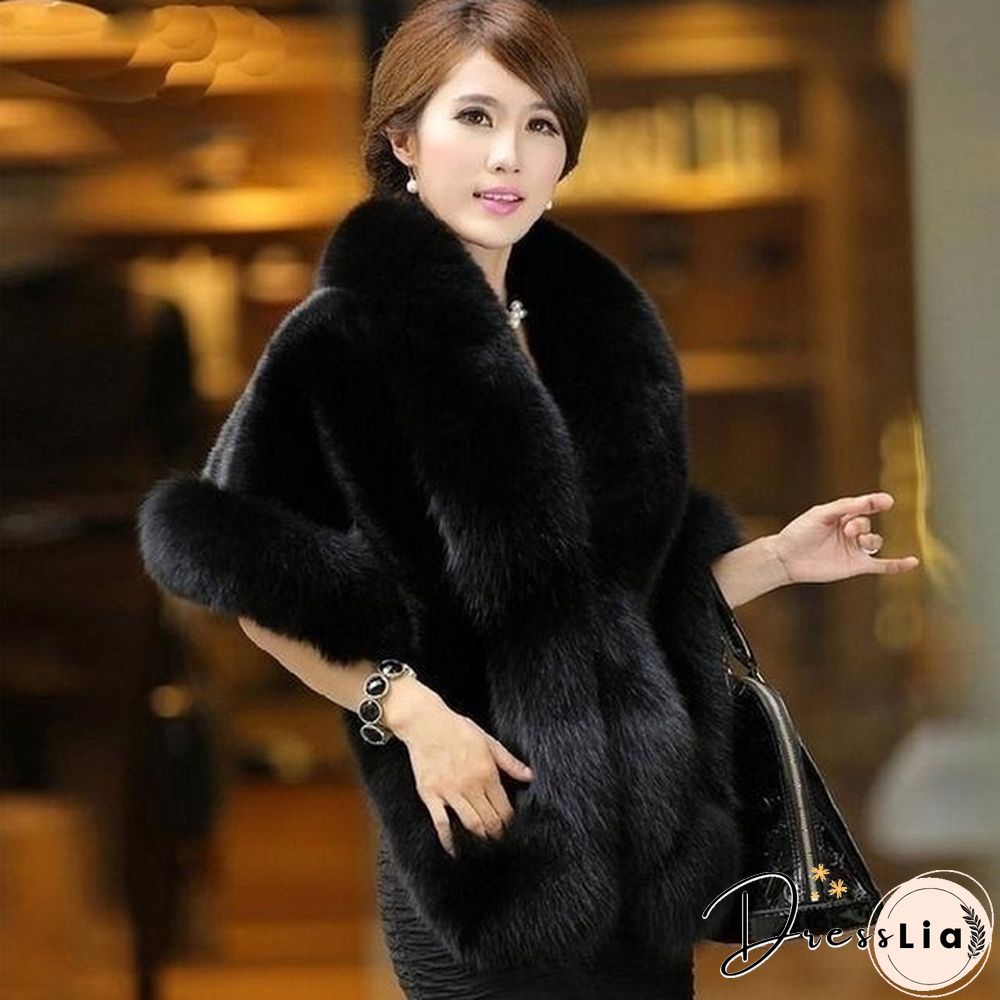 Women Winter Warm Luxury Faux Mink Cashmere Wedding Party Cape Wrap Coat