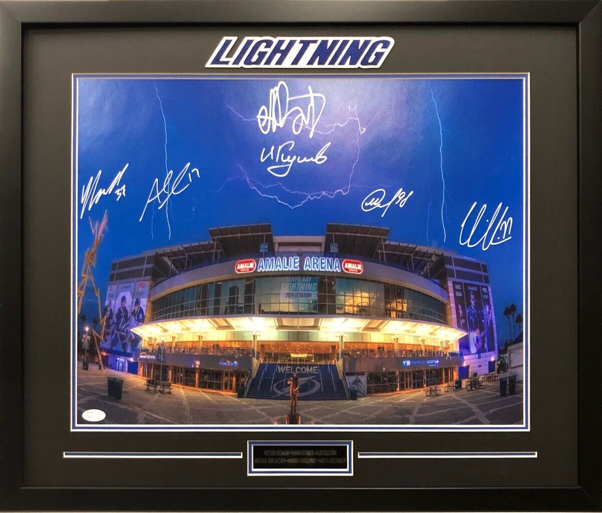 Tampa Bay Lightning Autograph 16x20 Photo Poster painting framed JSA Kucherov Hedman Vasilevskiy