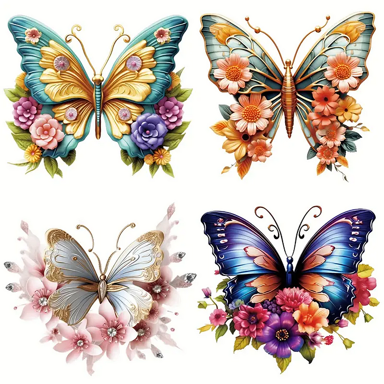 6pcs/set Beautiful Butterfly Floral Patches Washable Heat Transfer For T-Shirt Arts Craft Home Decors