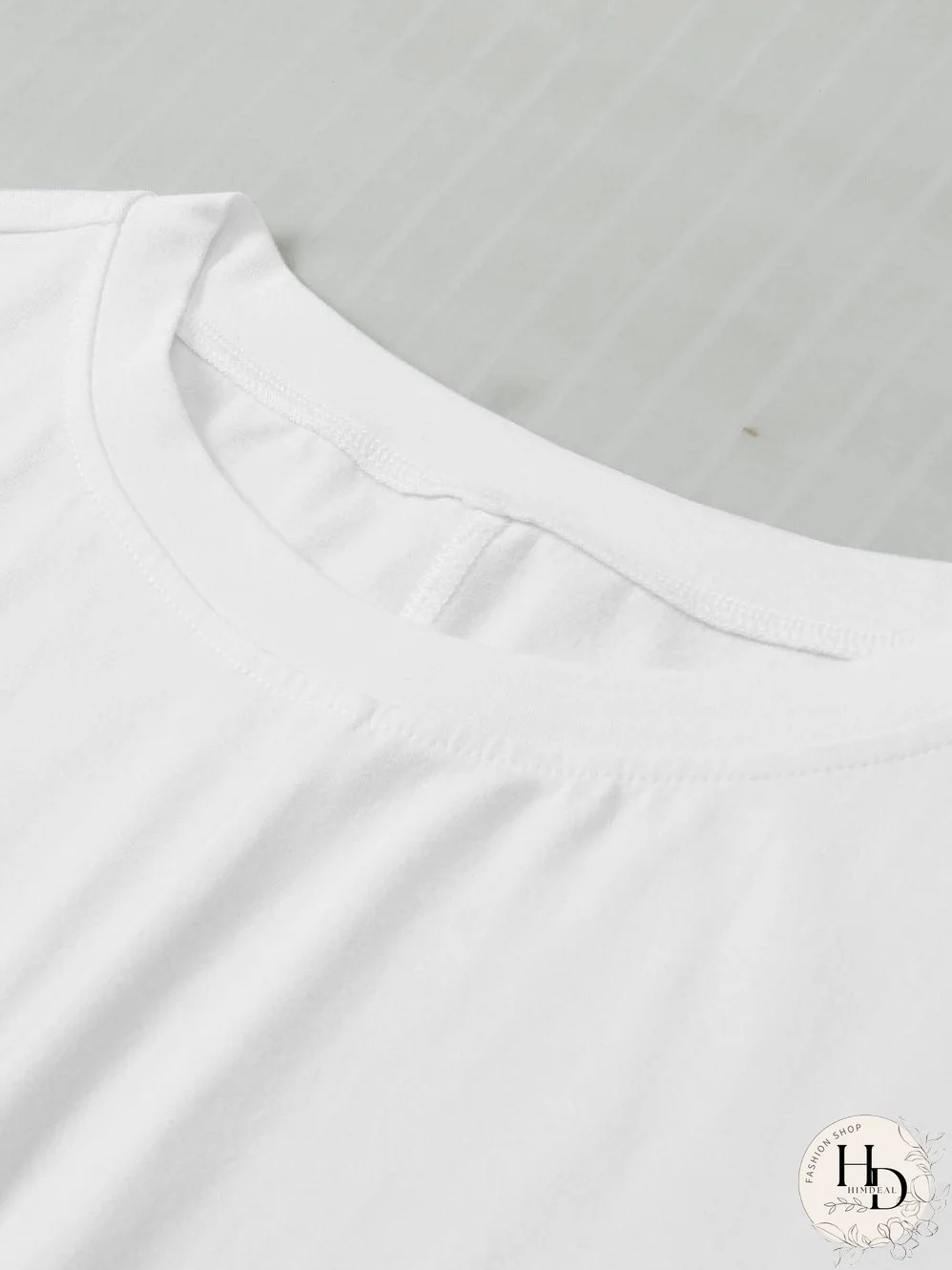 White Drawstring Side Short Sleeve Crew Neck Tee