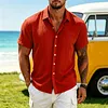 Men's Short Sleeve Linen Blend Button Down Shirt Lightweight Breathable Casual Summer Dress Shirt Striped Pattern by Inlyline