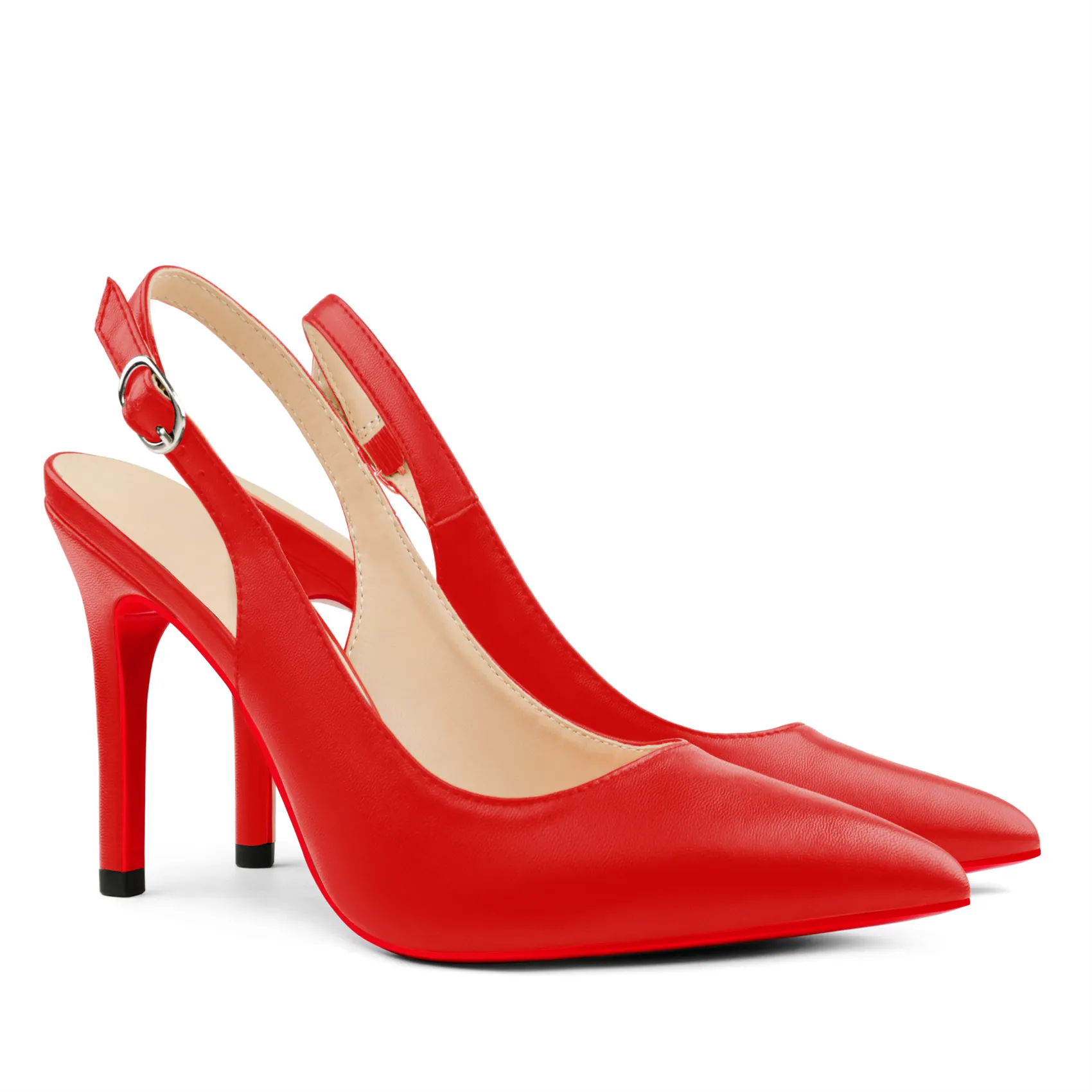90mm Women's Pointed Toe Slingback Matte Heels Red Bottoms Pumps Comfortable Dress Shoes-vocosishoes
