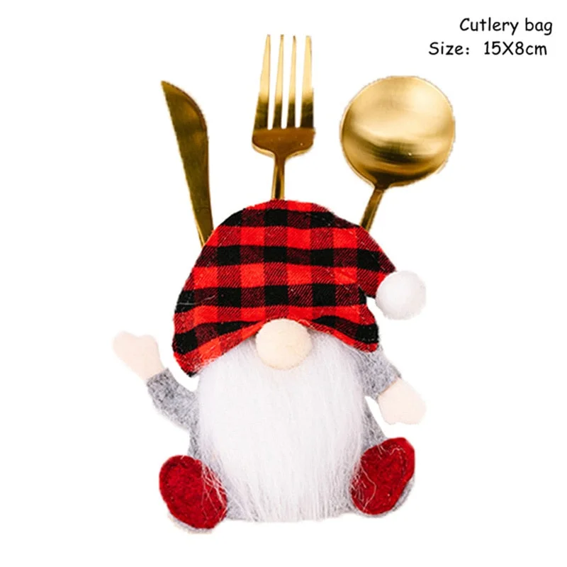 Cifeeo  1/2/4pc Christmas Cutlery Holder Knife Fork Pocket Bags Gnome Xmas Tableware Cover Dinner Christmas Decor for Home New Year 2024