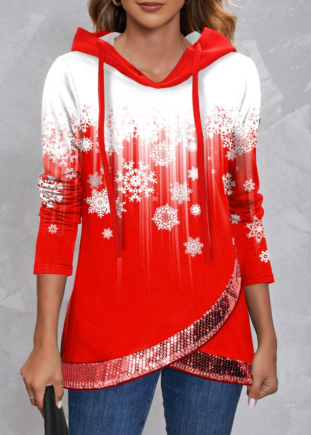 Colorblock Irregular Snowflake Printed Hoodie